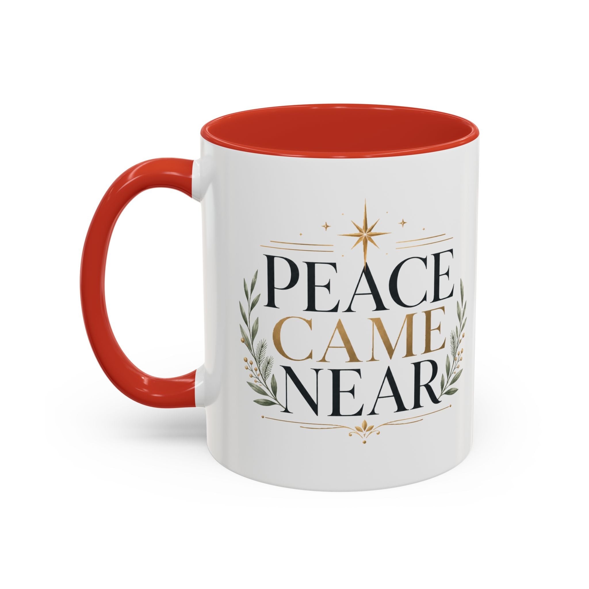 Christmas Peace Came Near Accent Coffee Mug — Holiday Christian Christmas Tea Cup
