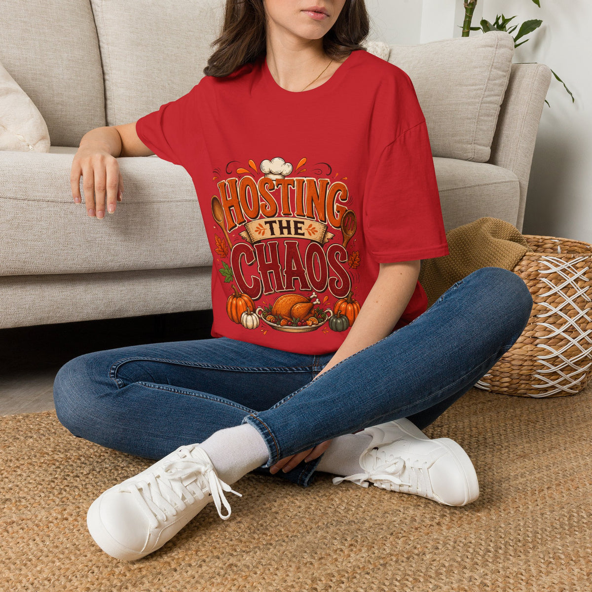 Thanksgiving T-Shirt Hosting the Chaos T-Shirt — Funny Thanksgiving Cooking Shirt for Hosts