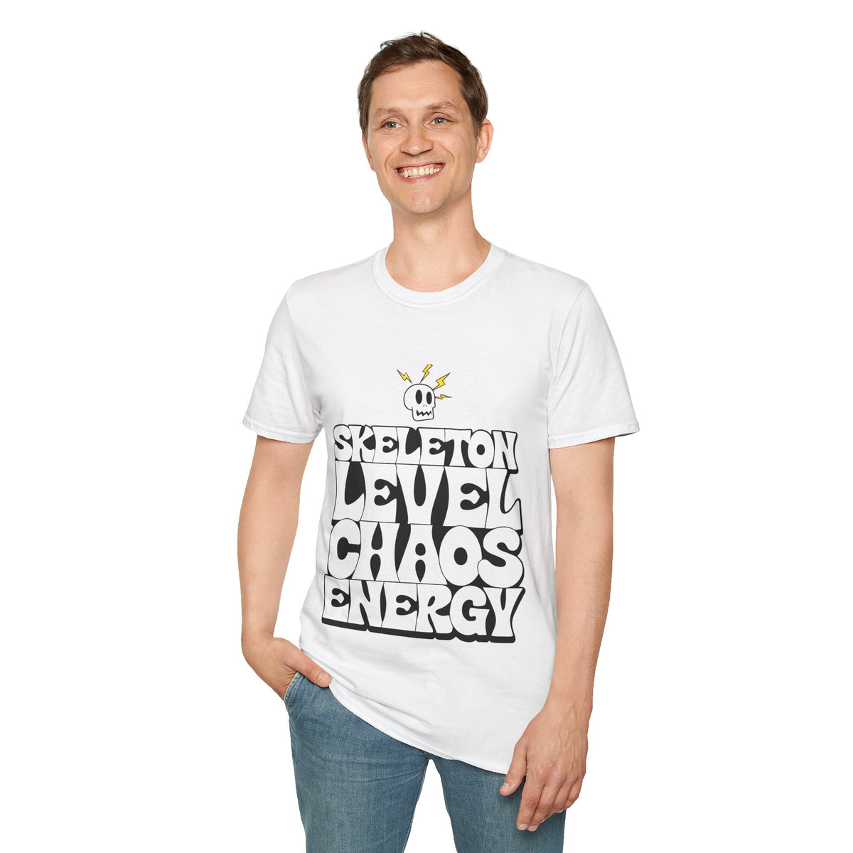 Skeleton Level Chaos Energy Retro Wavy T-Shirt - Y2K Funky Sarcastic Graphic Tee - Trending Now - September 2026