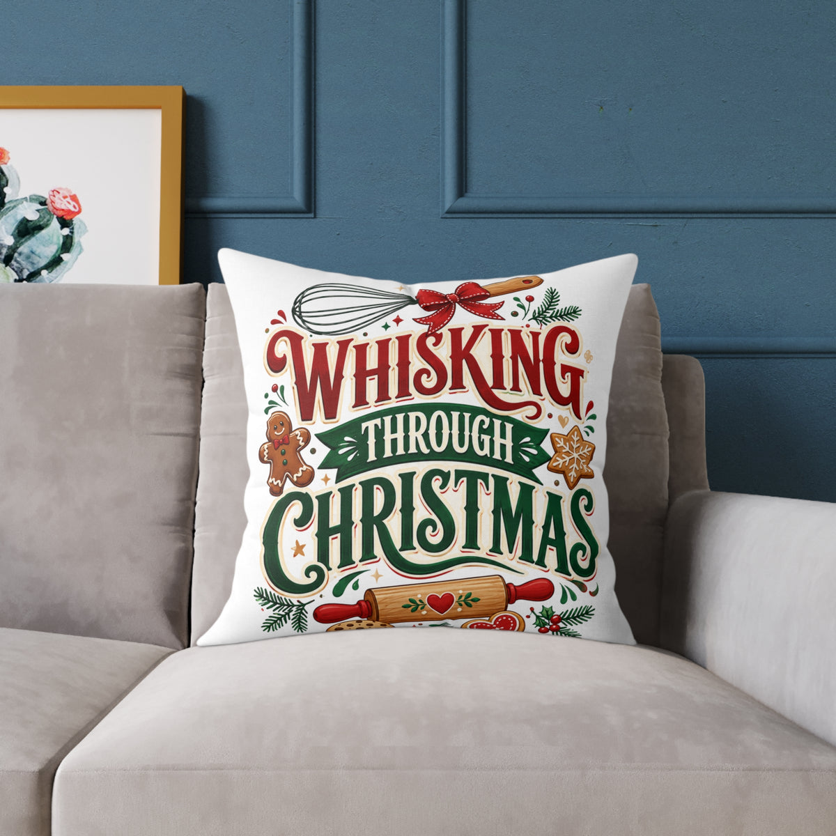 Whisking Through Christmas Pillow — Festive Baking Holiday Throw Pillow