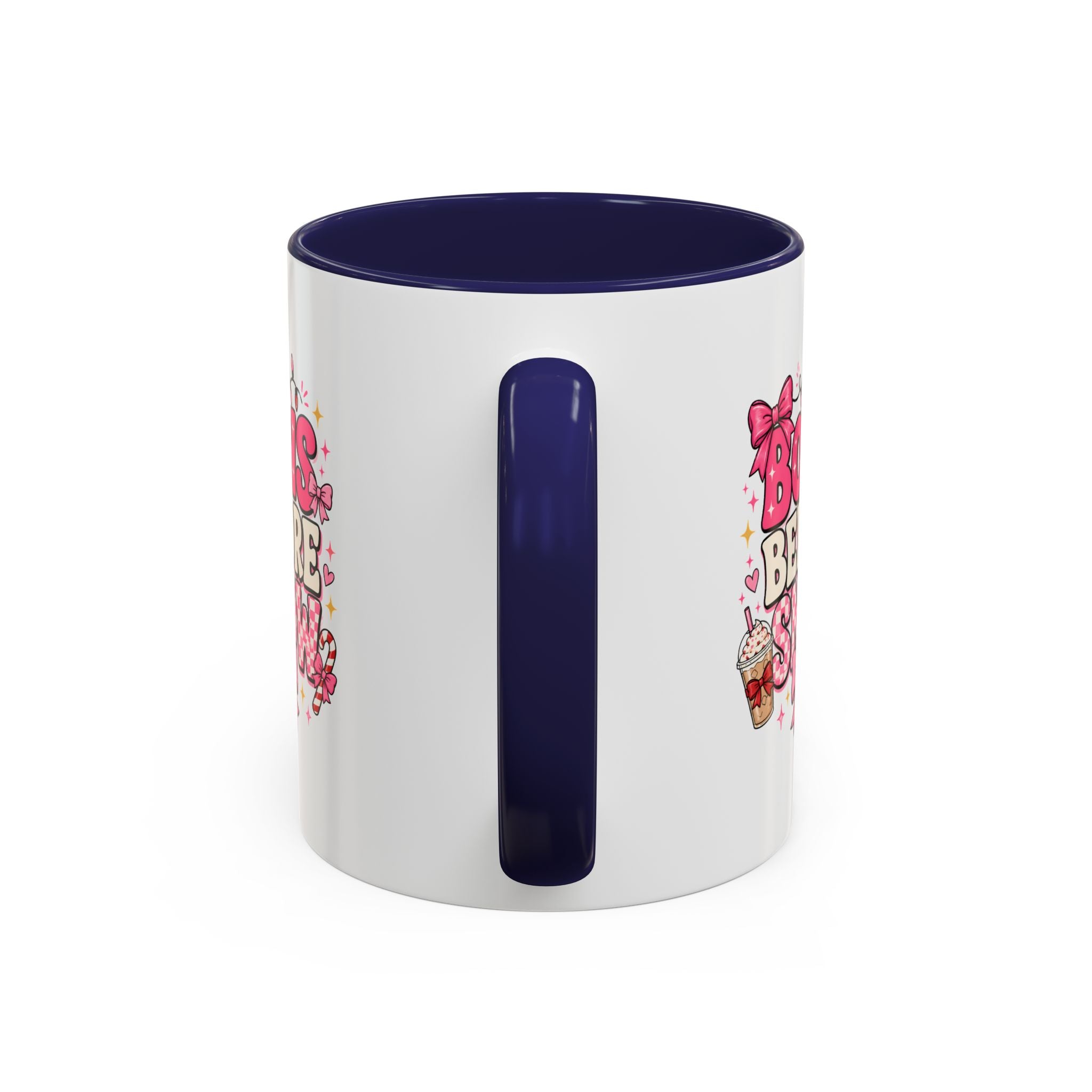 Modern Day Christmas Bows Before Snow Accent Coffee Mug — Cute Pink Holiday Hot Cocoa Design (11/15oz)