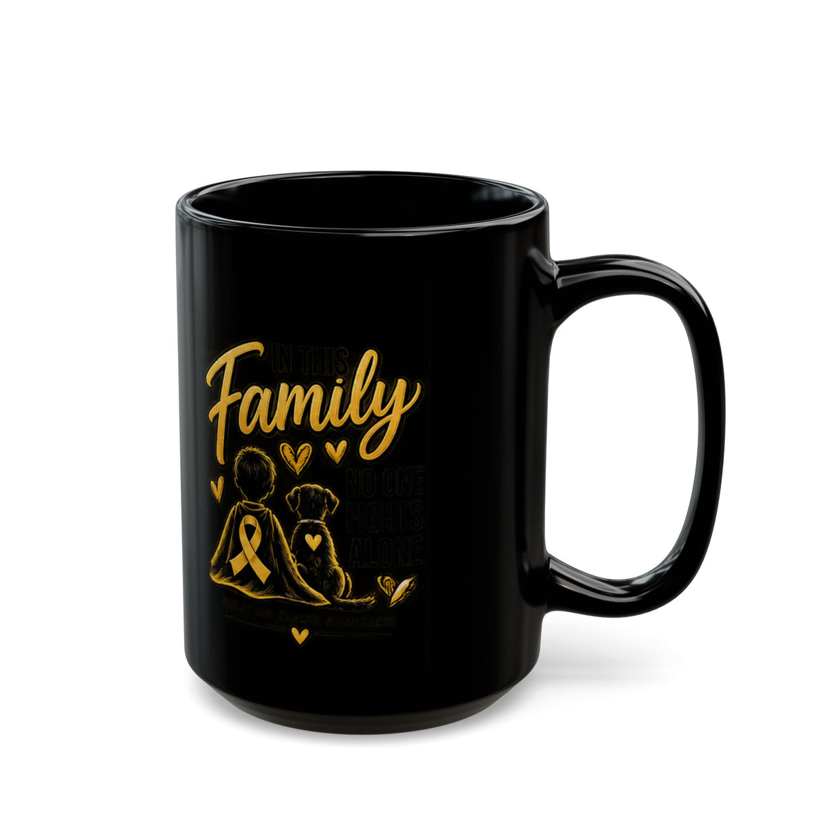 Childhood Cancer Family Ribbon Awareness Black Mug - Support & Love 11oz/15oz