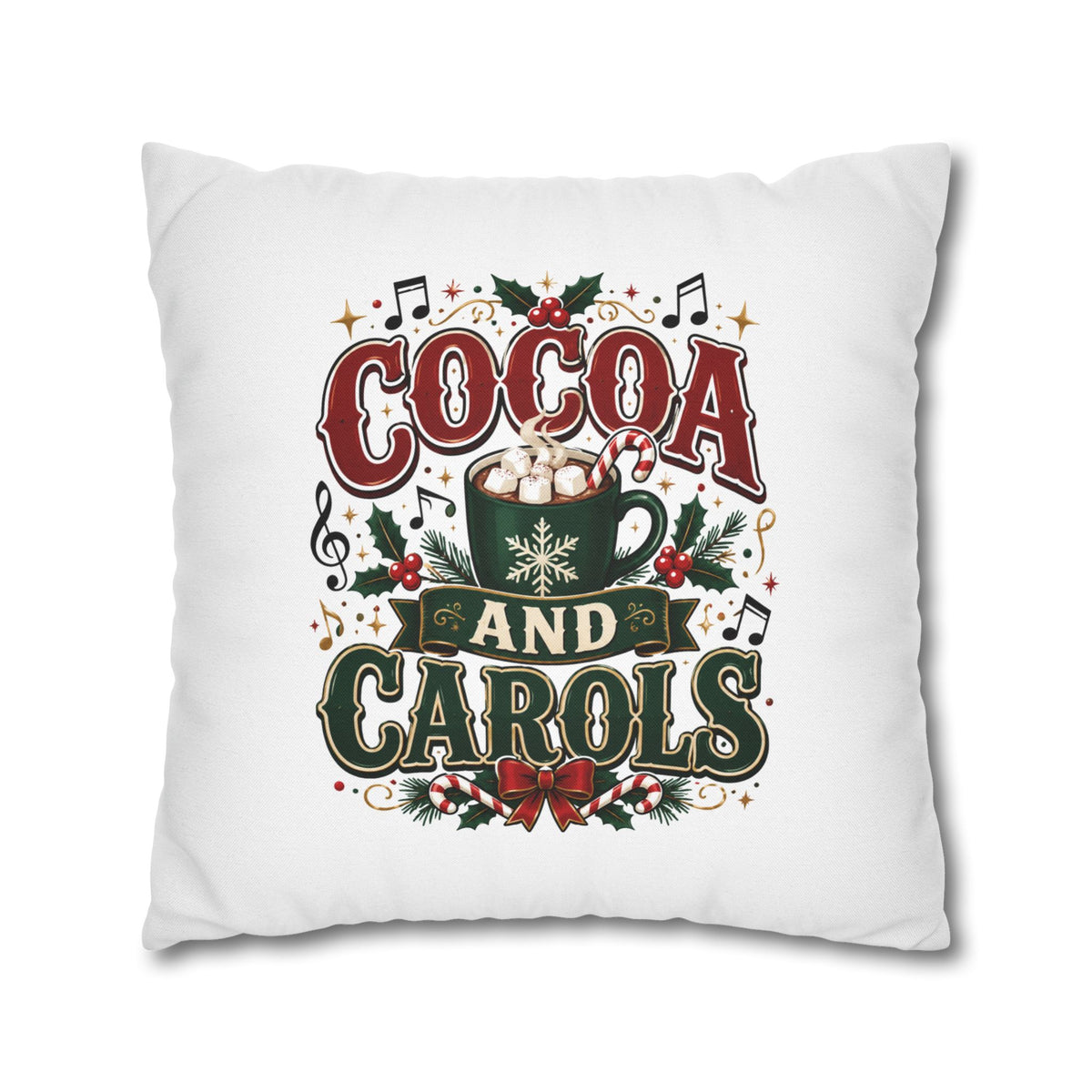 Christmas Cocoa and Carols Holiday Pillowcase - Festive Hot Chocolate Christmas Decor