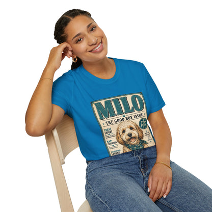 Milo 'The Good Boy Issue' Dog T‑Shirt — Vintage Puppy Magazine Design