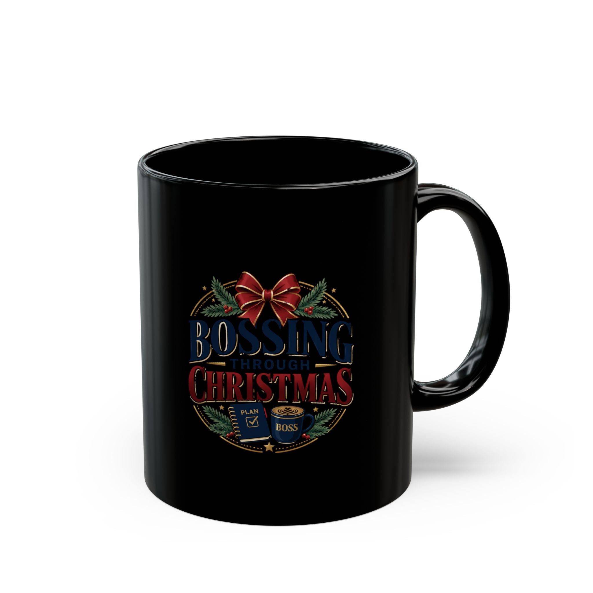 Christmas Boss Mug – 'Bossing Around Christmas' Festive Black Coffee Cup