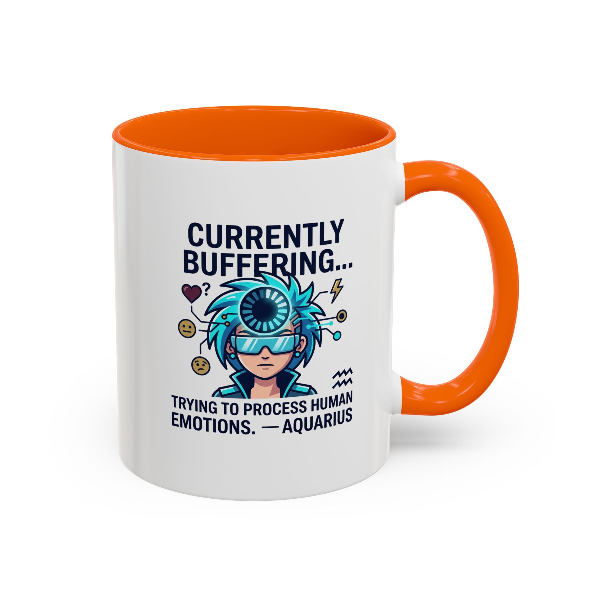 Aquarius Coffee Mug — "Currently Buffering... Trying to Process Human Emotions" Accent Ceramic Mug
