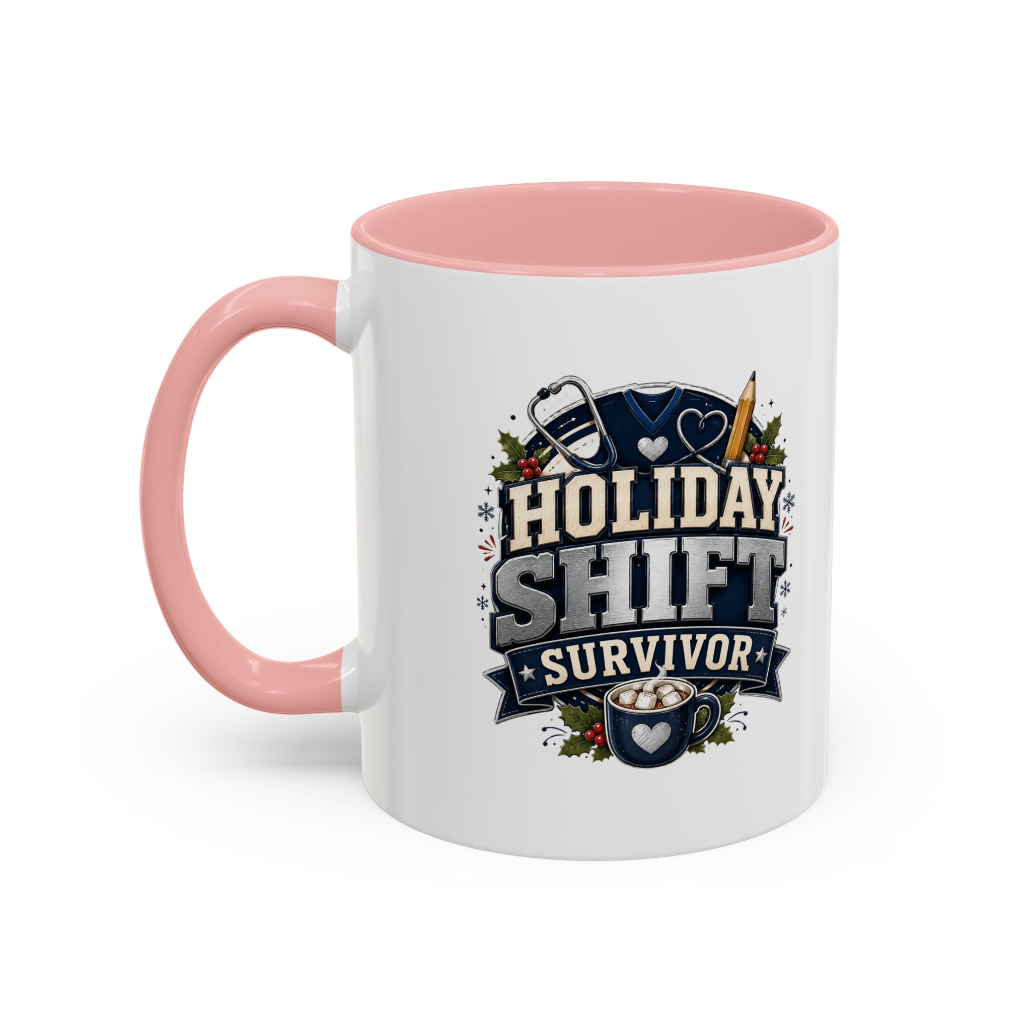 Modern Day Christmas Holiday Shift Survivor Accent Coffee Mug – Nurse & Healthcare Worker Gift
