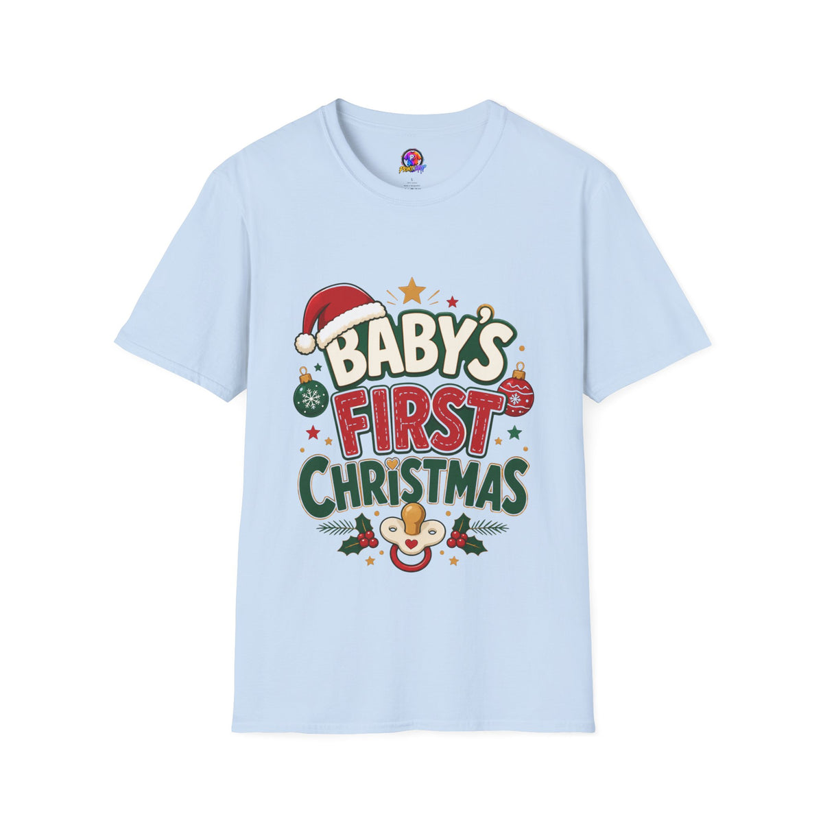 Baby's First Christmas T-Shirt — Festive Santa Hat & Ornaments Holiday Tee