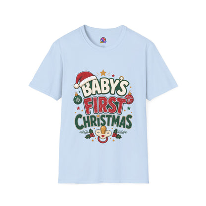 Baby's First Christmas T-Shirt — Festive Santa Hat & Ornaments Holiday Tee