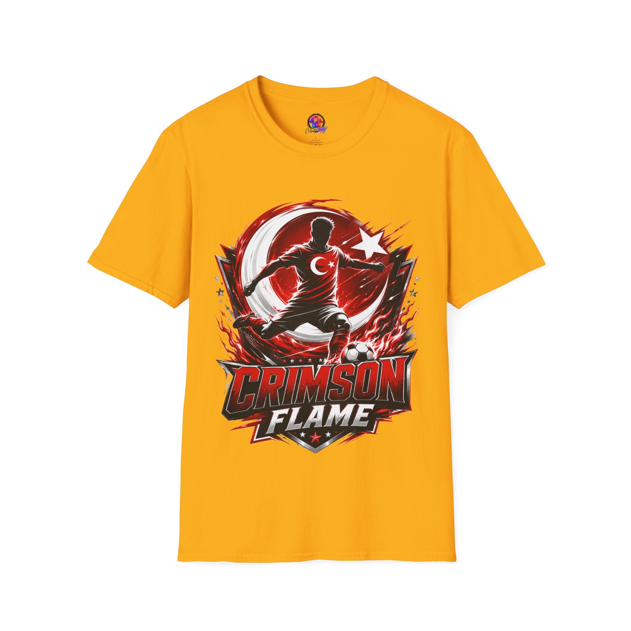 Turkey Crimson Flame Soccer T-Shirt — Turkish Crescent & Star Football Fan Tee