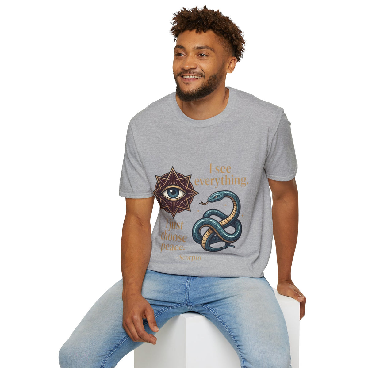Scorpio “I See Everything” Zodiac T‑Shirt — Astrological Snake & All‑Seeing Eye Design