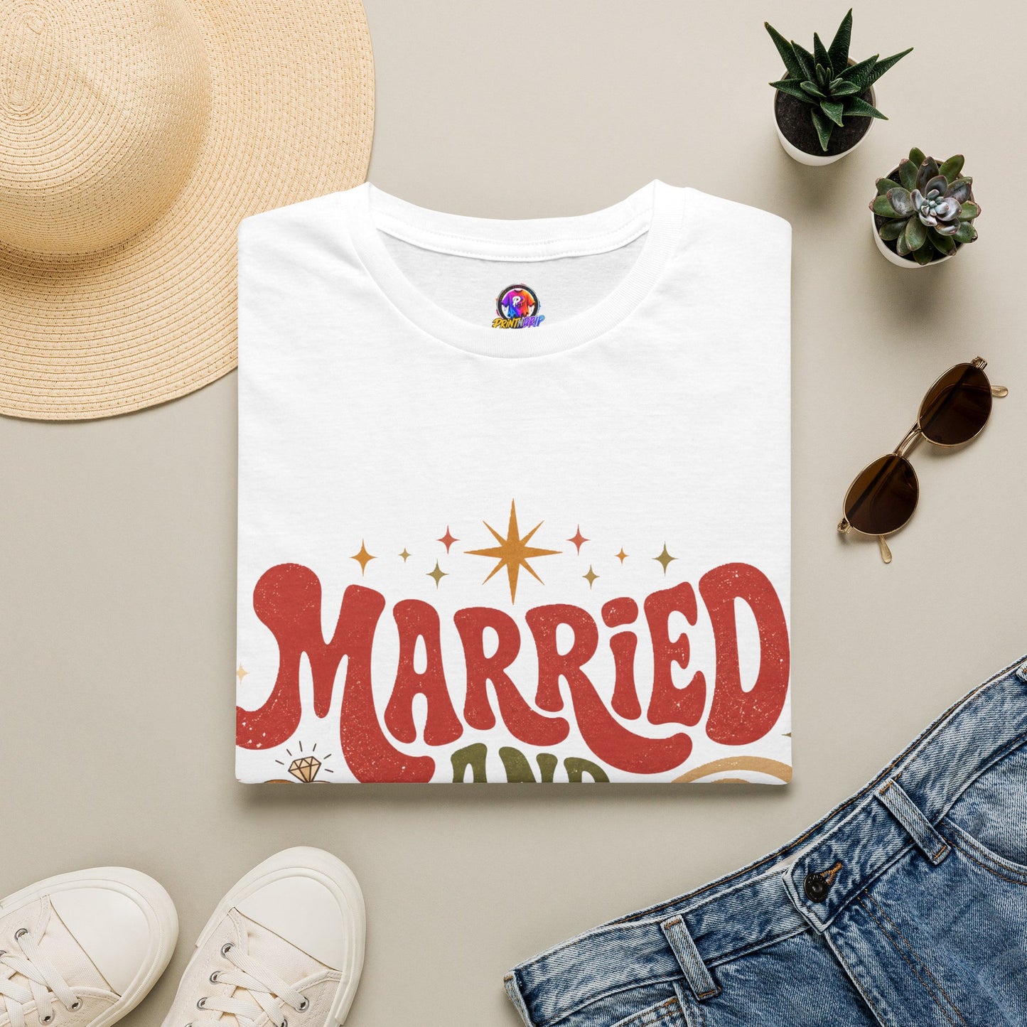 Married and Merry T-Shirt — Retro Holiday Couples Christmas Tee