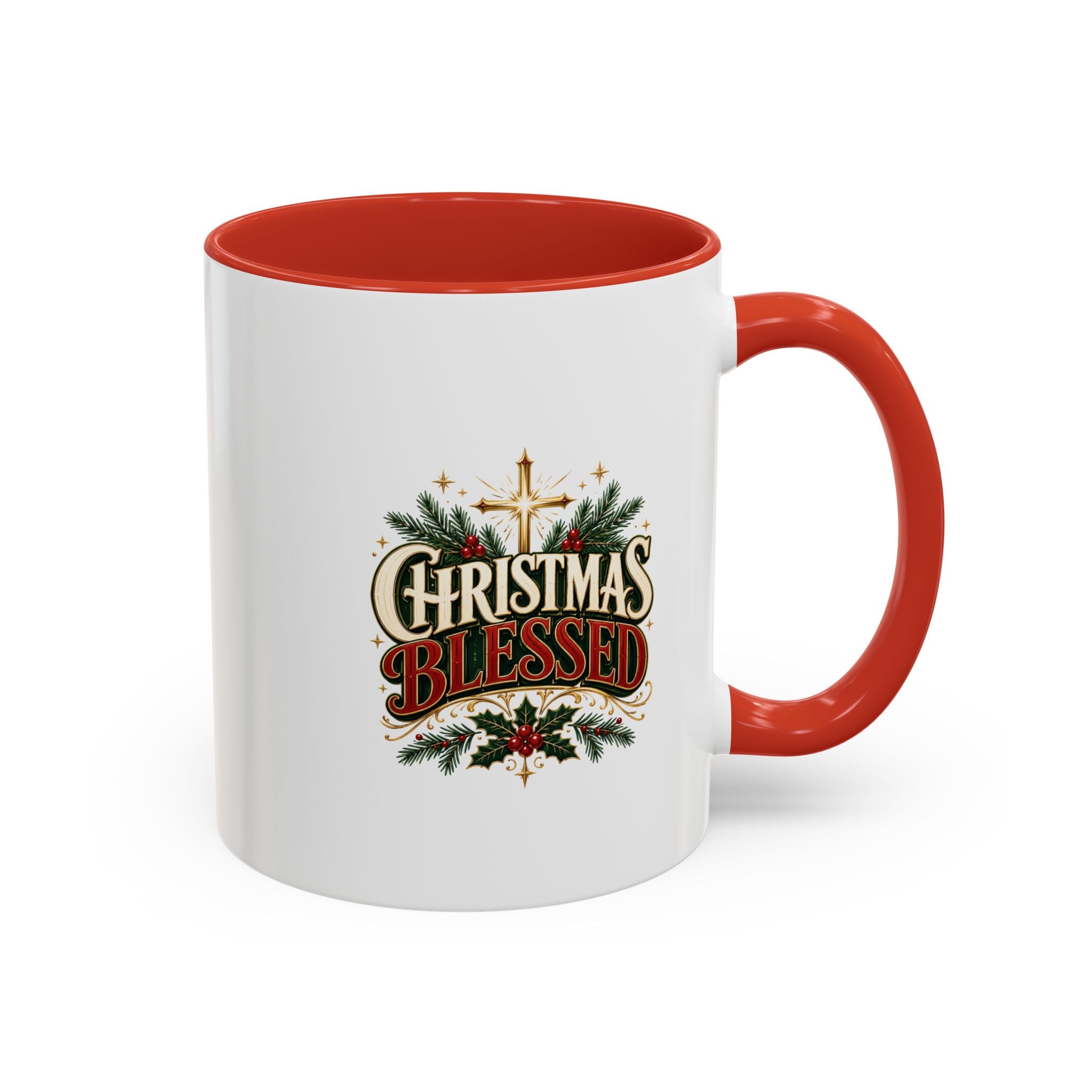 Christmas Blessed Accent Coffee Mug – Holiday Pine & Holly