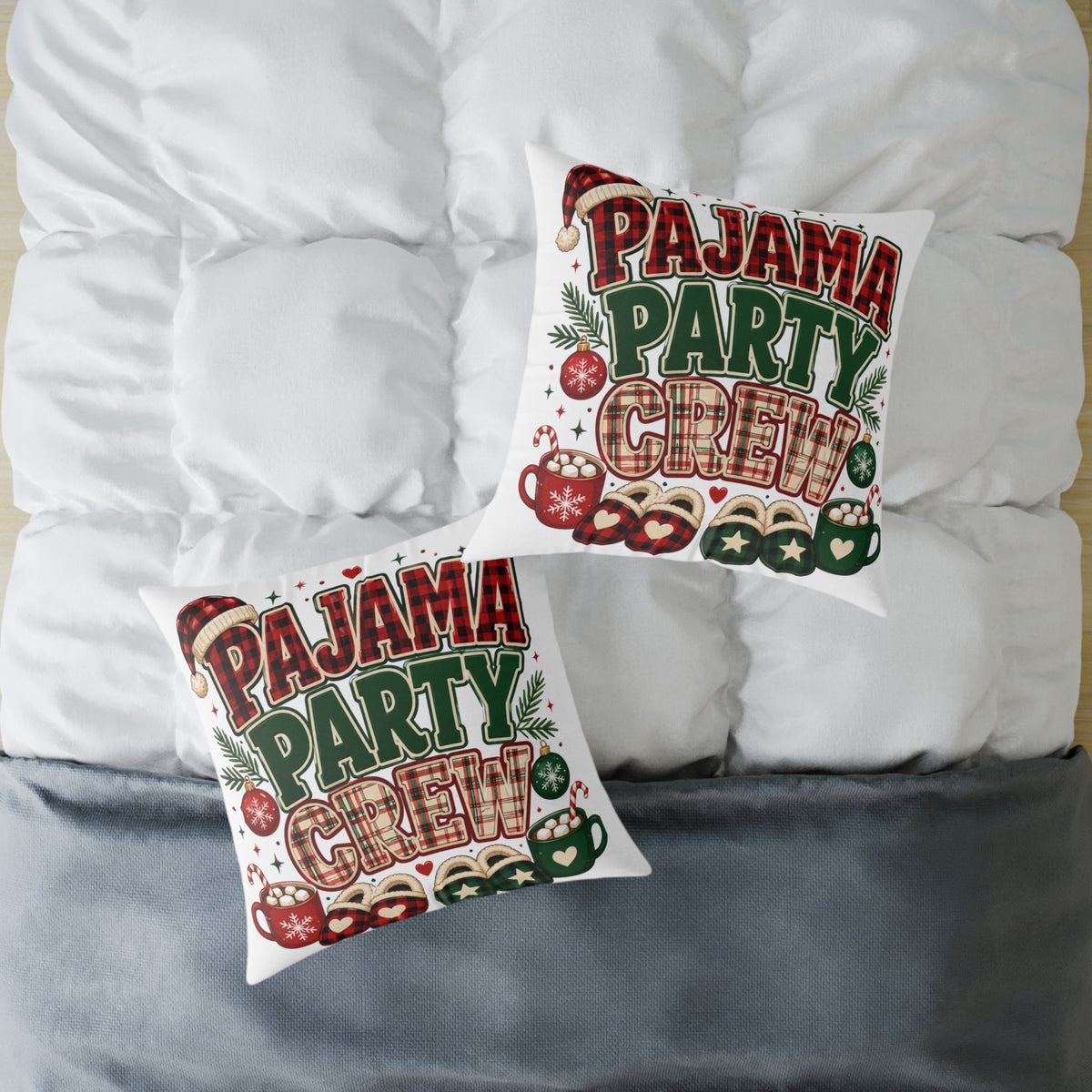 Christmas Pillow — Pajama Party Crew Holiday Decorative Throw Pillow