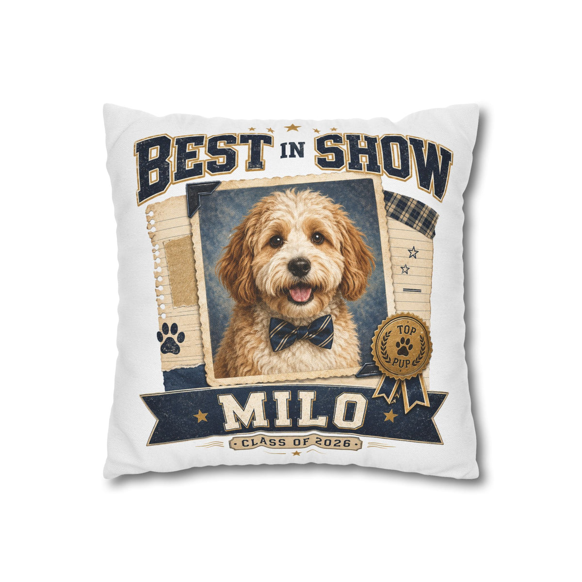 Best in Show Personalized Dog Pillowcase — 'Milo' Pet Portrait Throw Pillowcase Milo Bailey Dog Dad Mom
