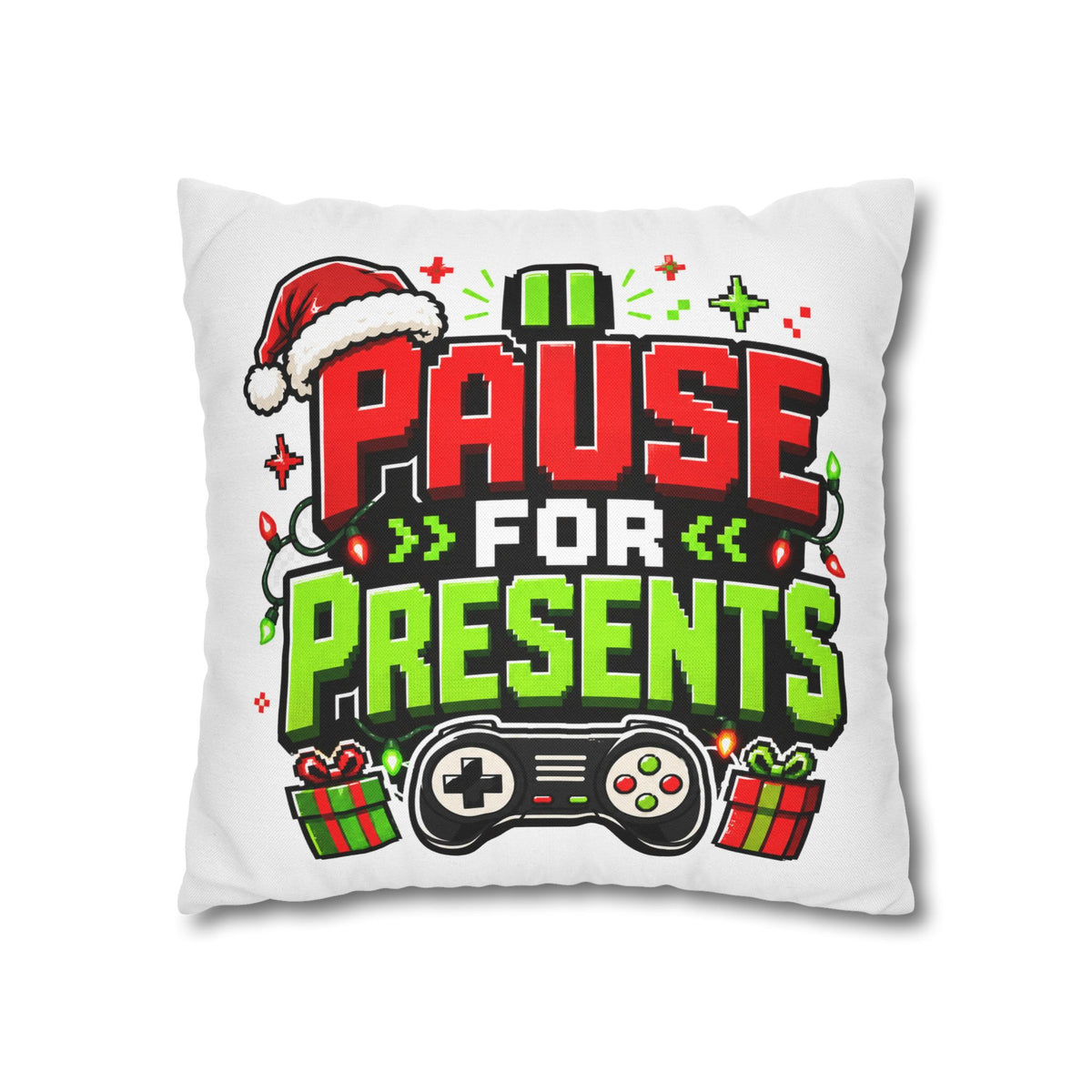 Pause for Presents Gaming Christmas Pillowcase Modern Day Christmas