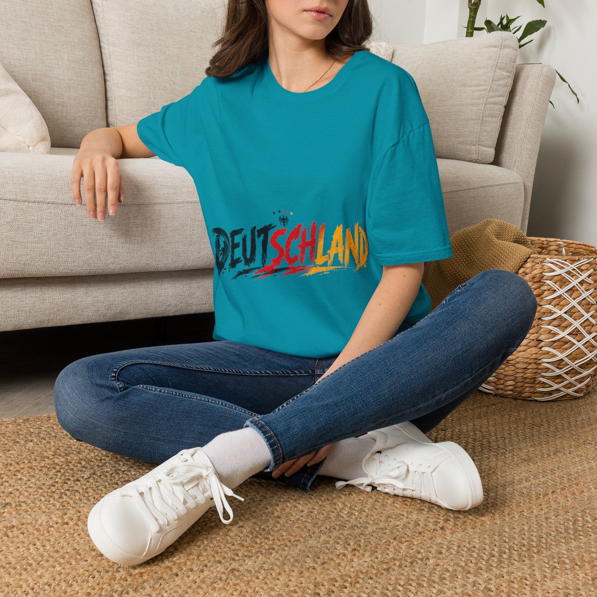 Germany Deutschland Football T-Shirt — Deutschland Script with German Flag Brushstroke