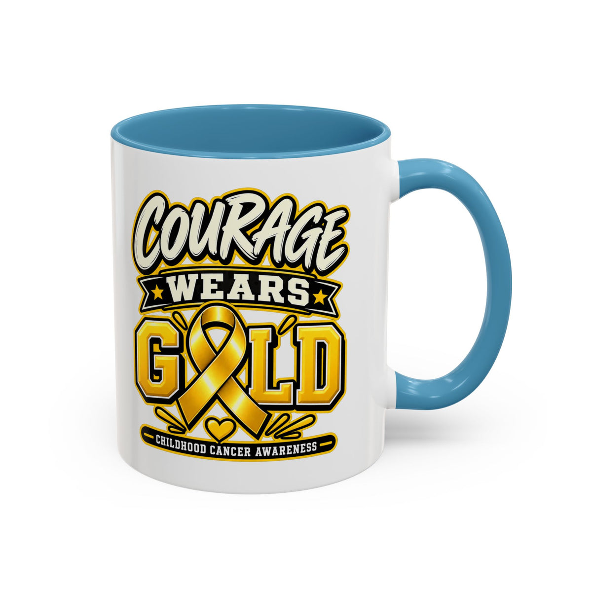 Courage Wears Gold Coffee Mug — Childhood Cancer Awareness Tea Cup