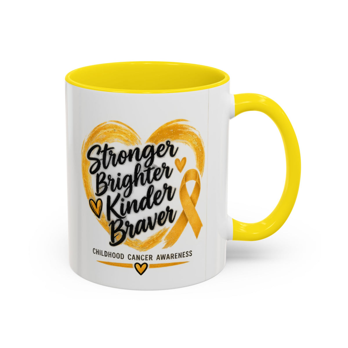 Childhood Cancer Awareness Accent Coffee Mug — "Stronger Brighter Kinder Braver"