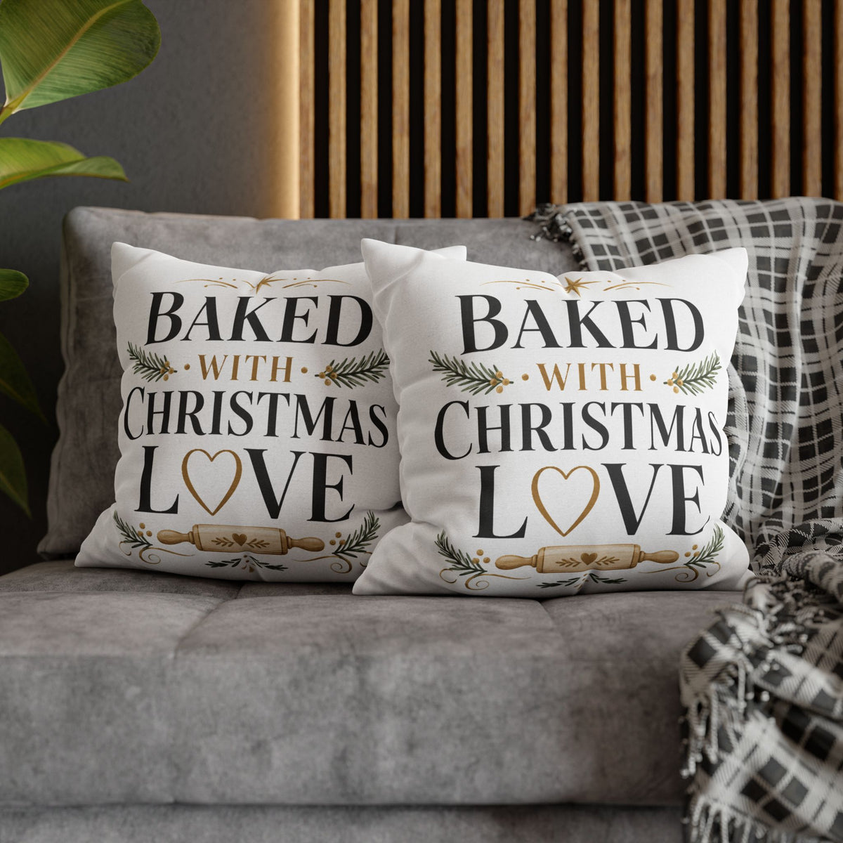 Christmas Baking Pillowcase — “Baked with Christmas Love” Decorative Throw Pillowcase