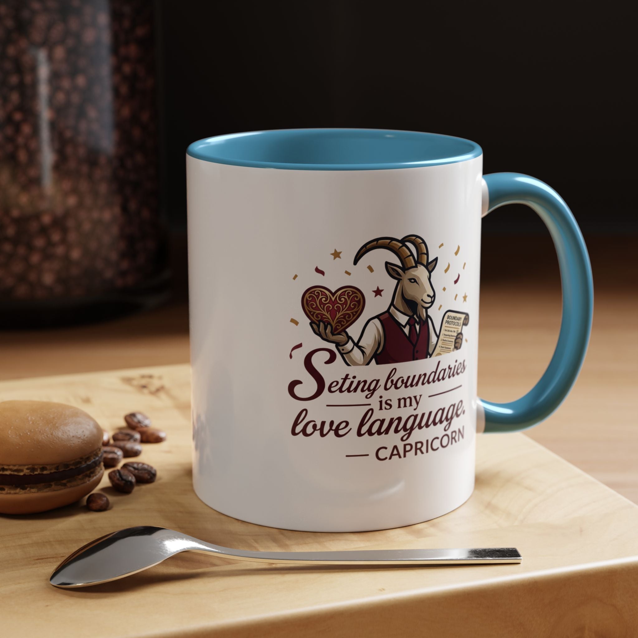Capricorn Zodiac Coffee Mug — "Setting Boundaries Is My Love Language" Accent Mug
