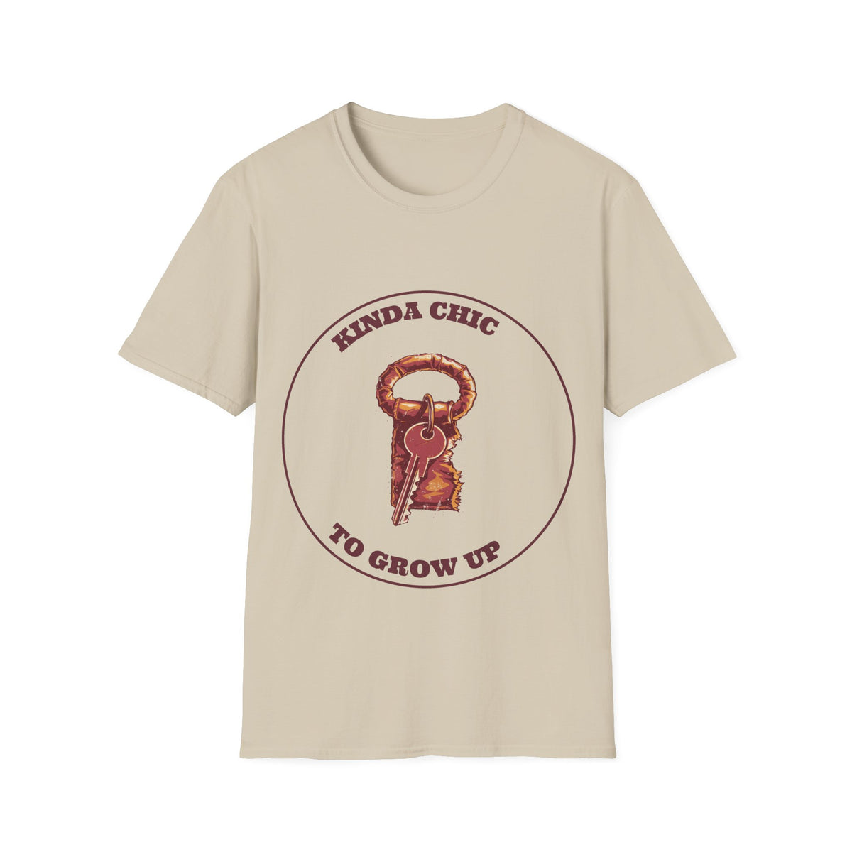 "Kinda Chic To Grow Up" Vintage Key Graphic Tee - Funny Relatable Aesthetic White T-Shirt - Trending Now - September 2026