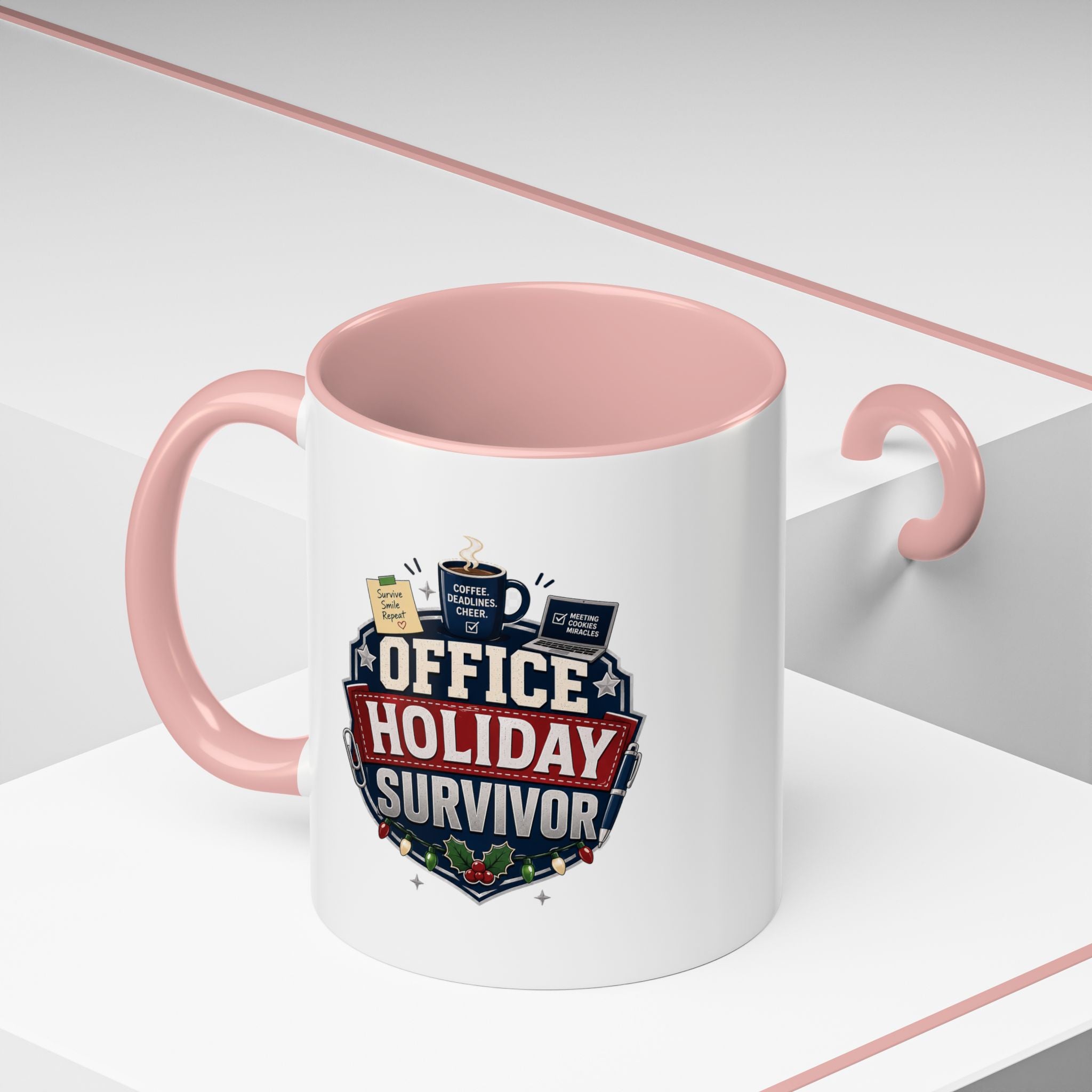 Modern Day Christmas Office Holiday Survivor Accent Coffee Mug – Funny Christmas Office Gift