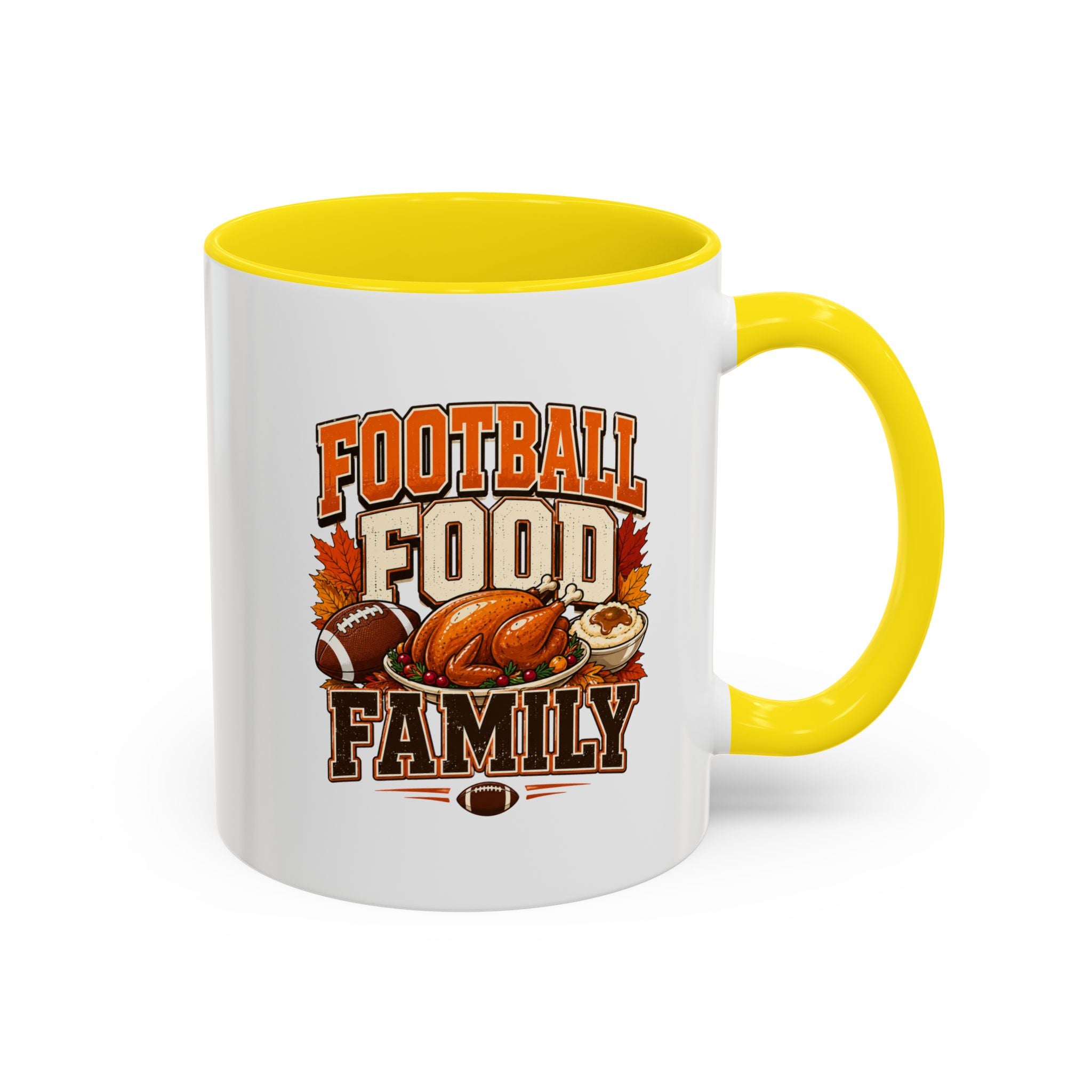 Thanksgiving Mug Football, Food & Family Coffee Mug — Thanksgiving Game Day Accent Mug