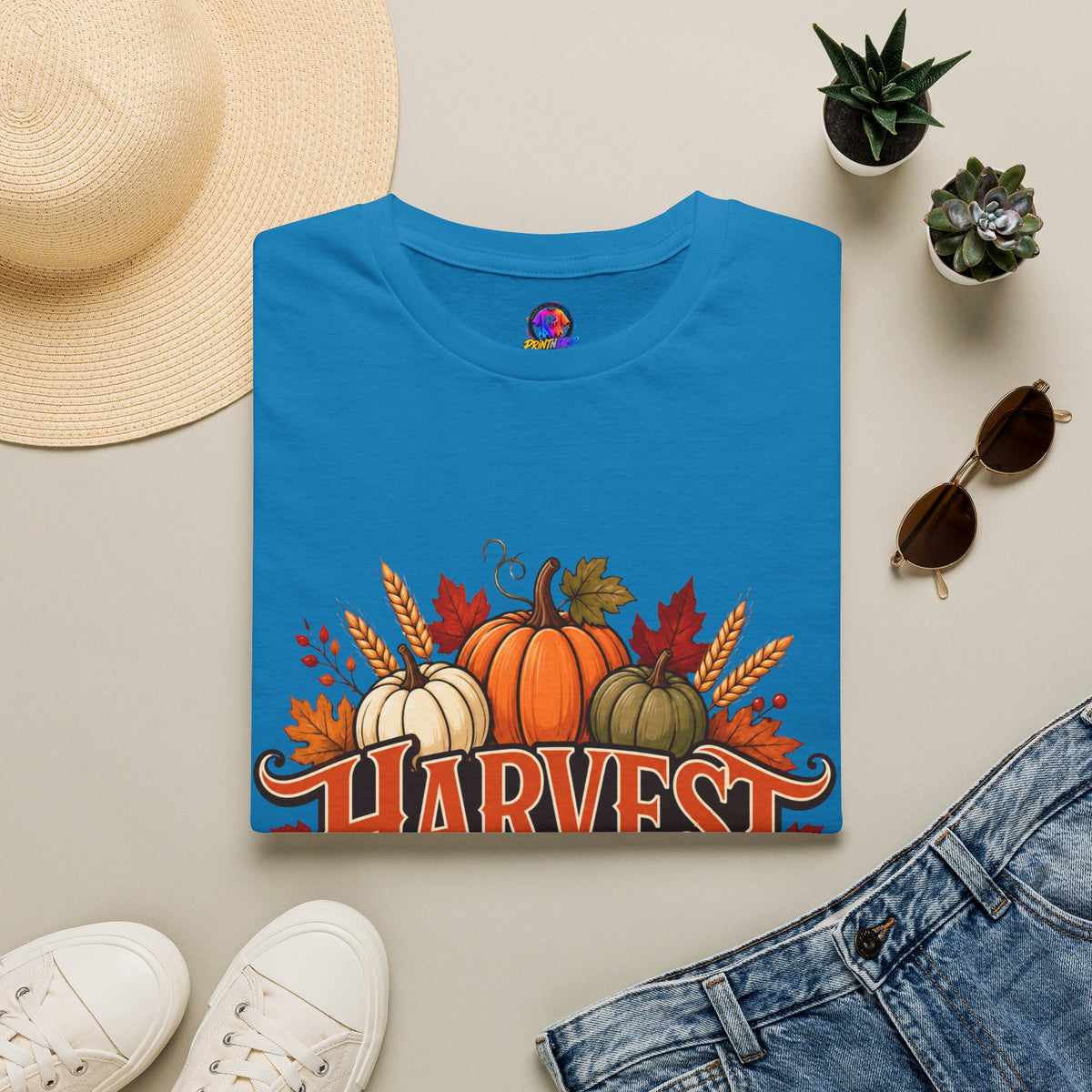 Thanksgiving T-Shirt Harvest Blessings T-Shirt — Fall Pumpkin Harvest Graphic Tee for Thanksgiving