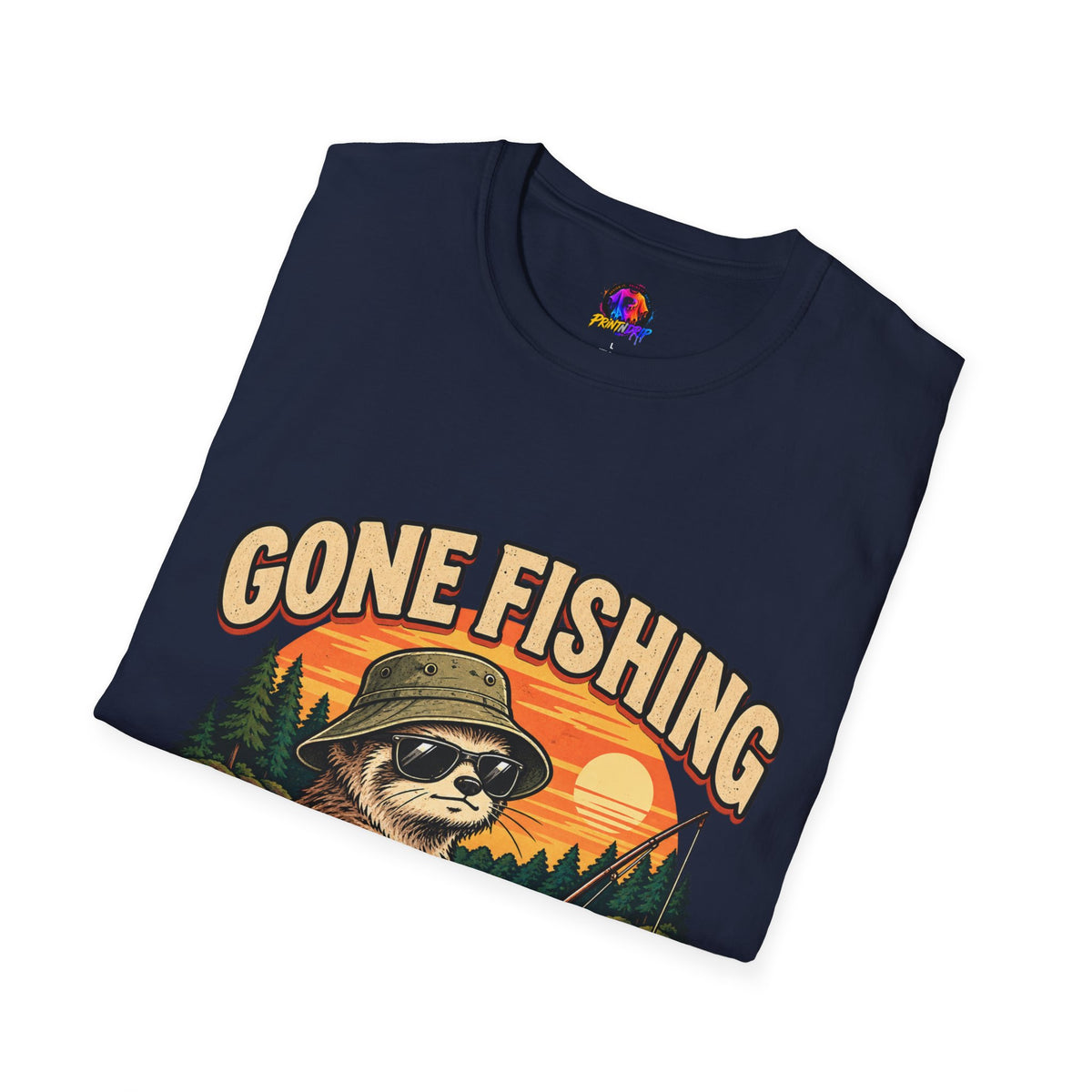 Funny And Witty T-Shirt — “Gone Fishing, Avoiding Feelings” Sloth Fishing Graphic Tee