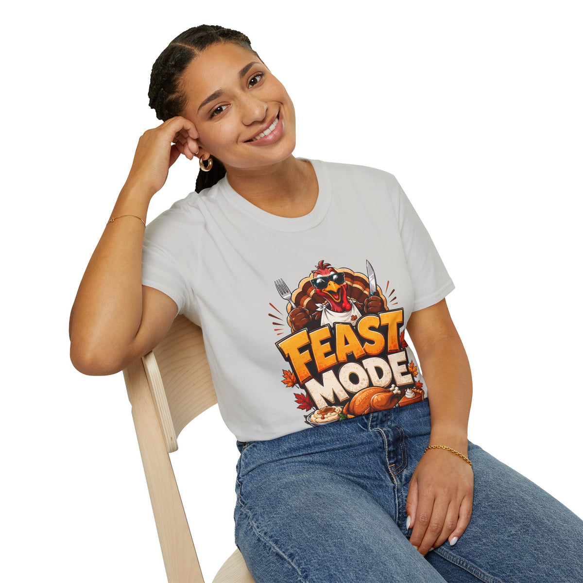 Thanksgiving T-Shirt Feast Mode T-Shirt — Funny Thanksgiving Turkey Graphic Tee