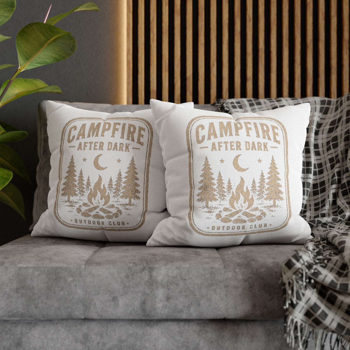Campfire After Dark Square Pillowcase Milo Bailey Dog Dad Mom– Rustic Outdoor Camping Throw Pillow Cover