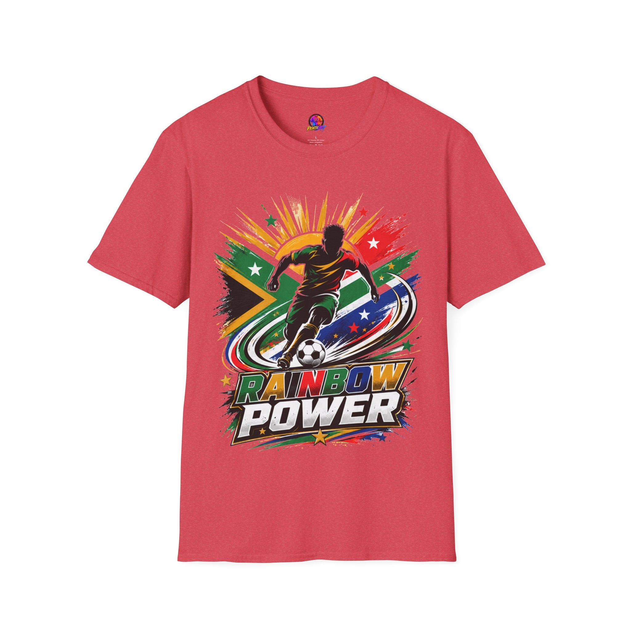 South Africa Soccer Rainbow Power T-Shirt — Colorful Football Player Graphic Tee