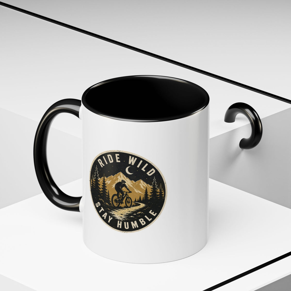 Milo Bailey Dog Dad Mom Ride Wild Stay Humble Accent Coffee Mug — Mountain Biking Adventure Travel Gift