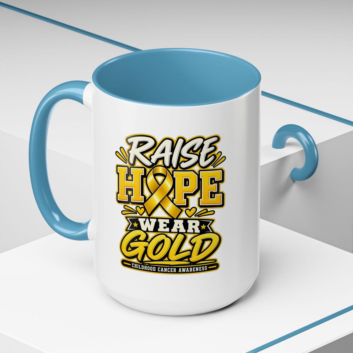 Raise Hope Wear Gold Cancer Awareness Coffee Mug (Accent, 11/15oz)