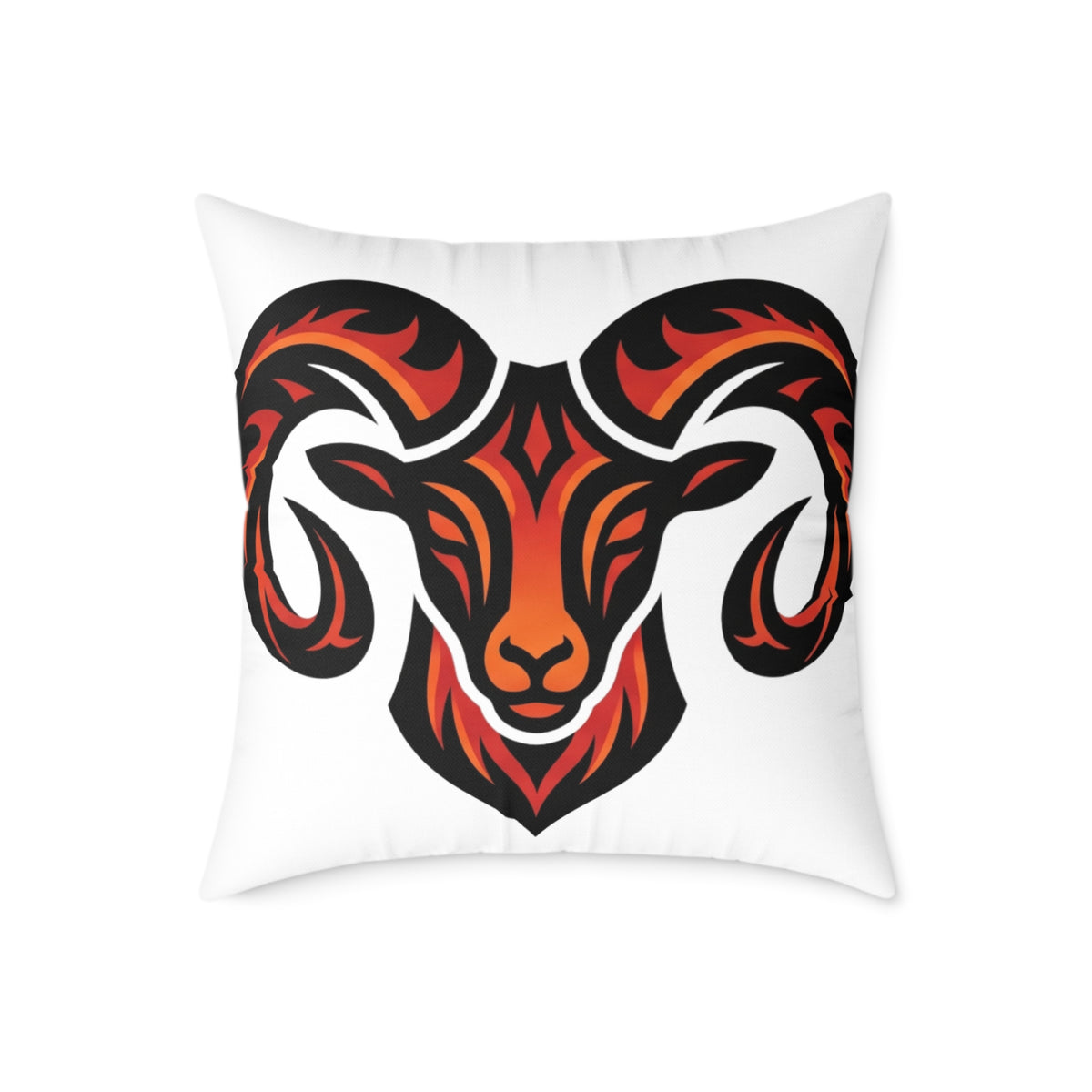 Aries Zodiac Ram Head Throw Pillow — Tribal Flame Goat Design Decorative Cushion