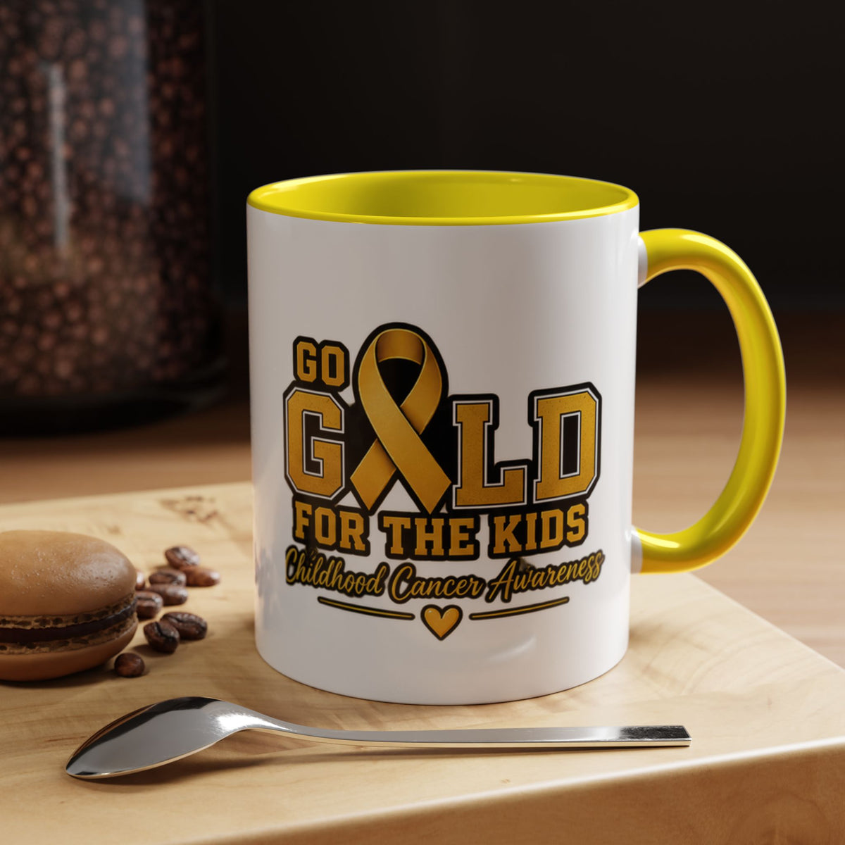 Gold For The Kids Coffee Mug — Childhood Cancer Awareness Accent Mug (11/15oz)