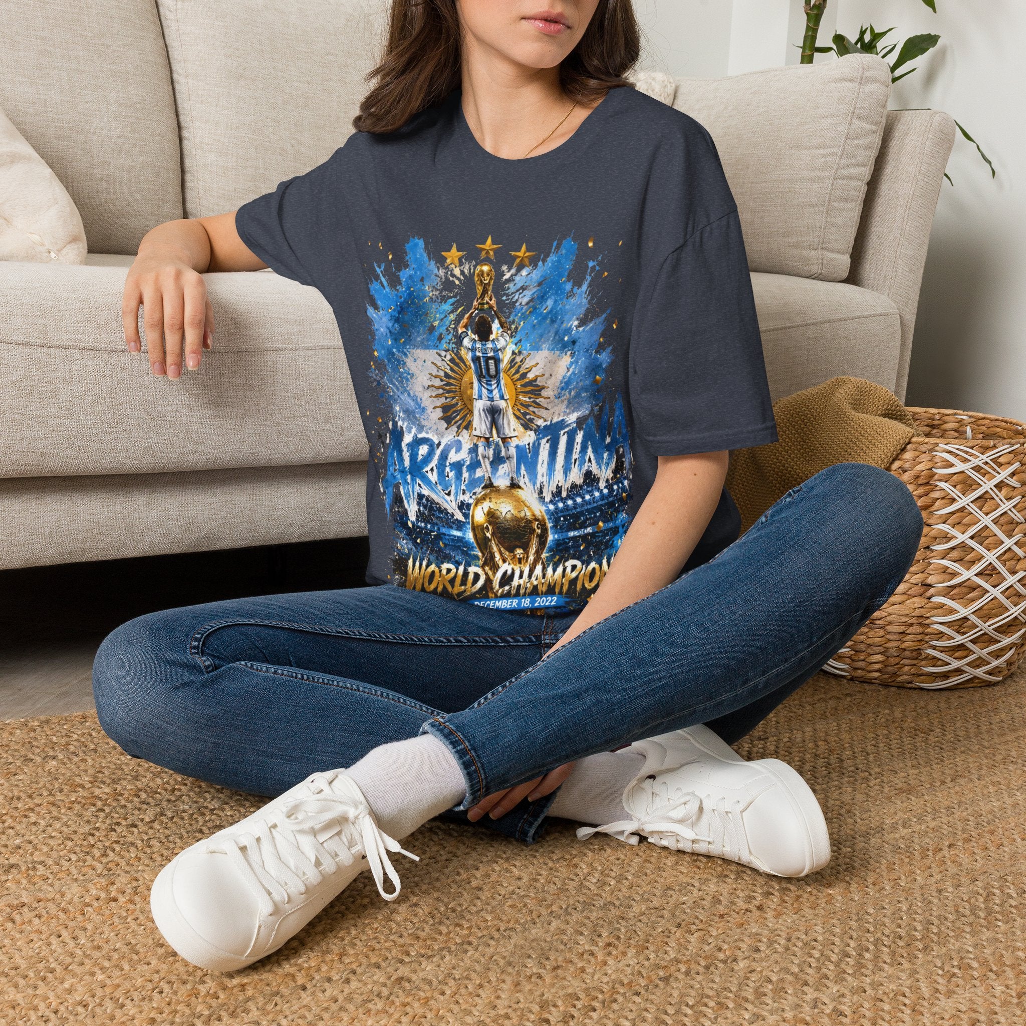 Argentina World Champions T‑Shirt — Soccer World Cup 3 Stars Tribute