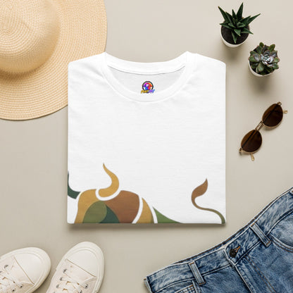 Bull Graphic T-Shirt — Earth Tone Geometric Taurus Design