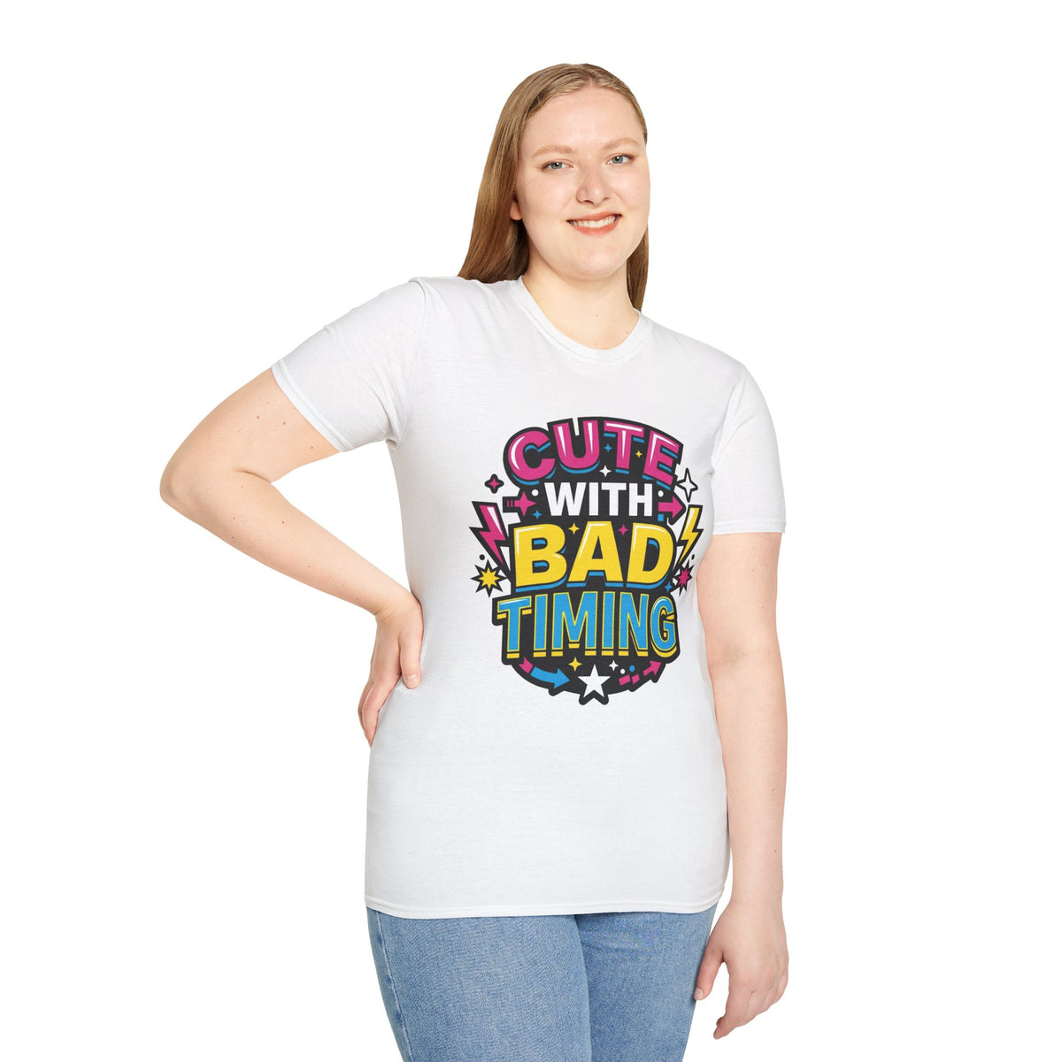 Cute But Bad Timing Graphic T-Shirt — Funny Retro Rainbow Tee - Trending Now - August 2026