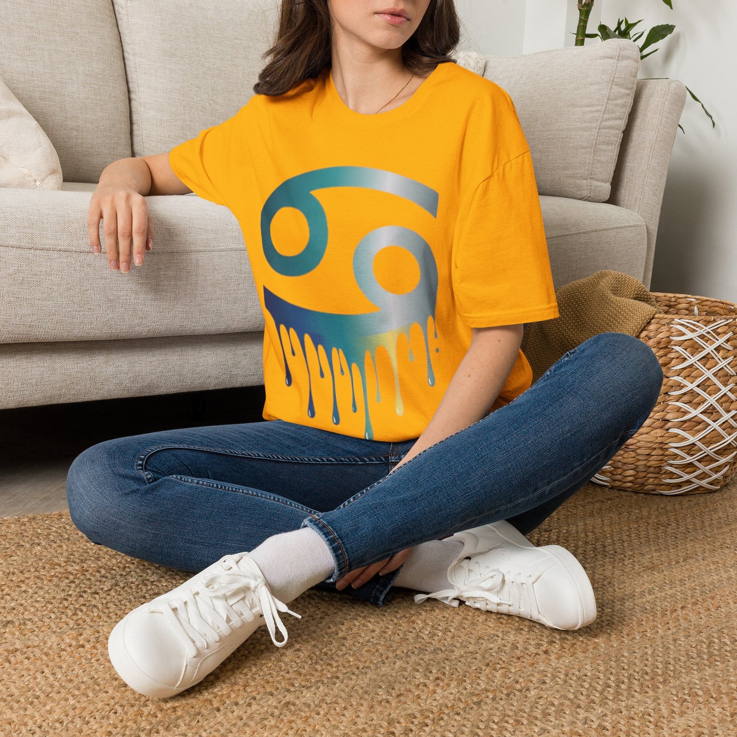 Cancer Zodiac T‑Shirt — Dripping Gradient Astrology Tee (Cancer Symbol)