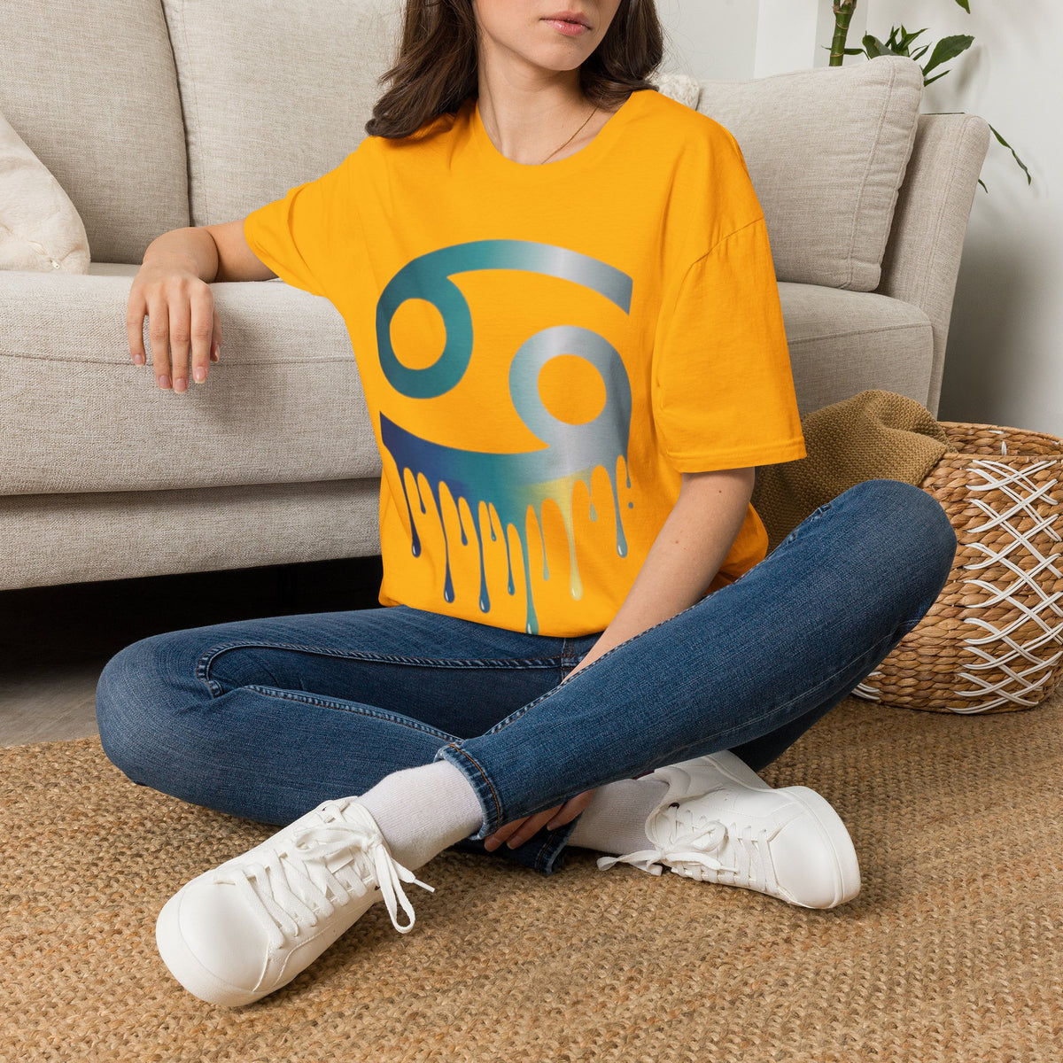 Cancer Zodiac T‑Shirt — Dripping Gradient Astrology Tee (Cancer Symbol)