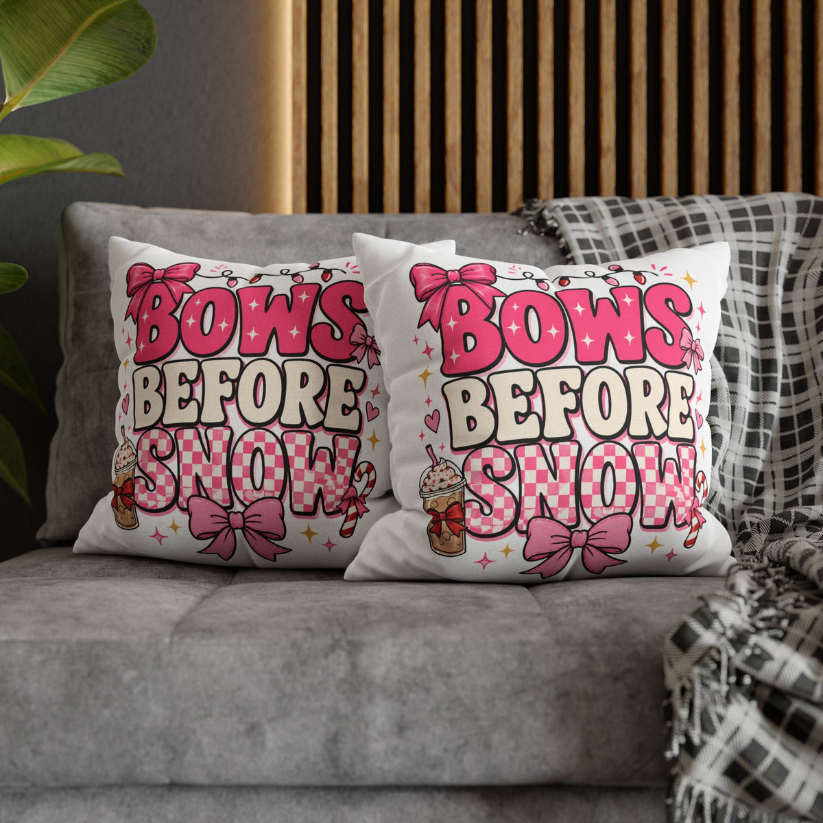 Bows Before Snow Holiday Pillowcase Modern Day Christmas – Pink Christmas Decorative Throw Pillow Cover