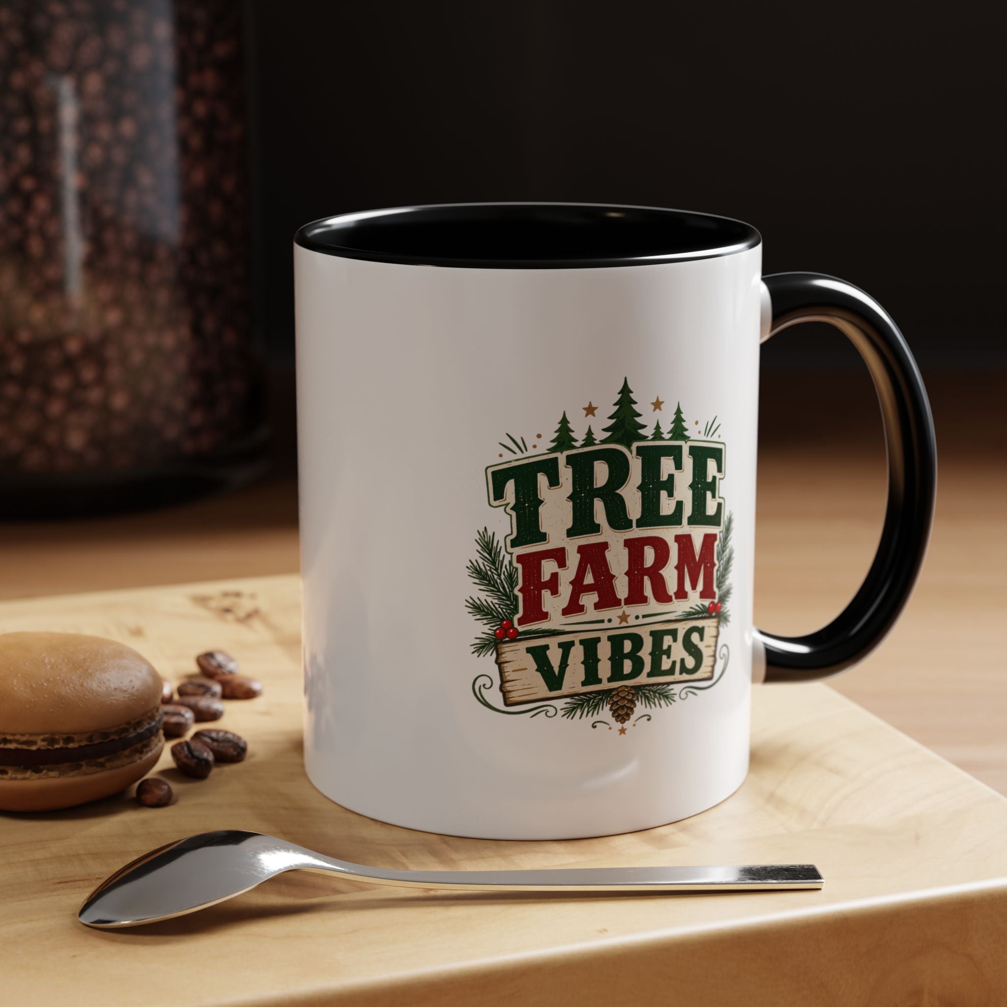 Tree Farm Vibes Accent Coffee Mug — Rustic Christmas Holiday Coffee Cup