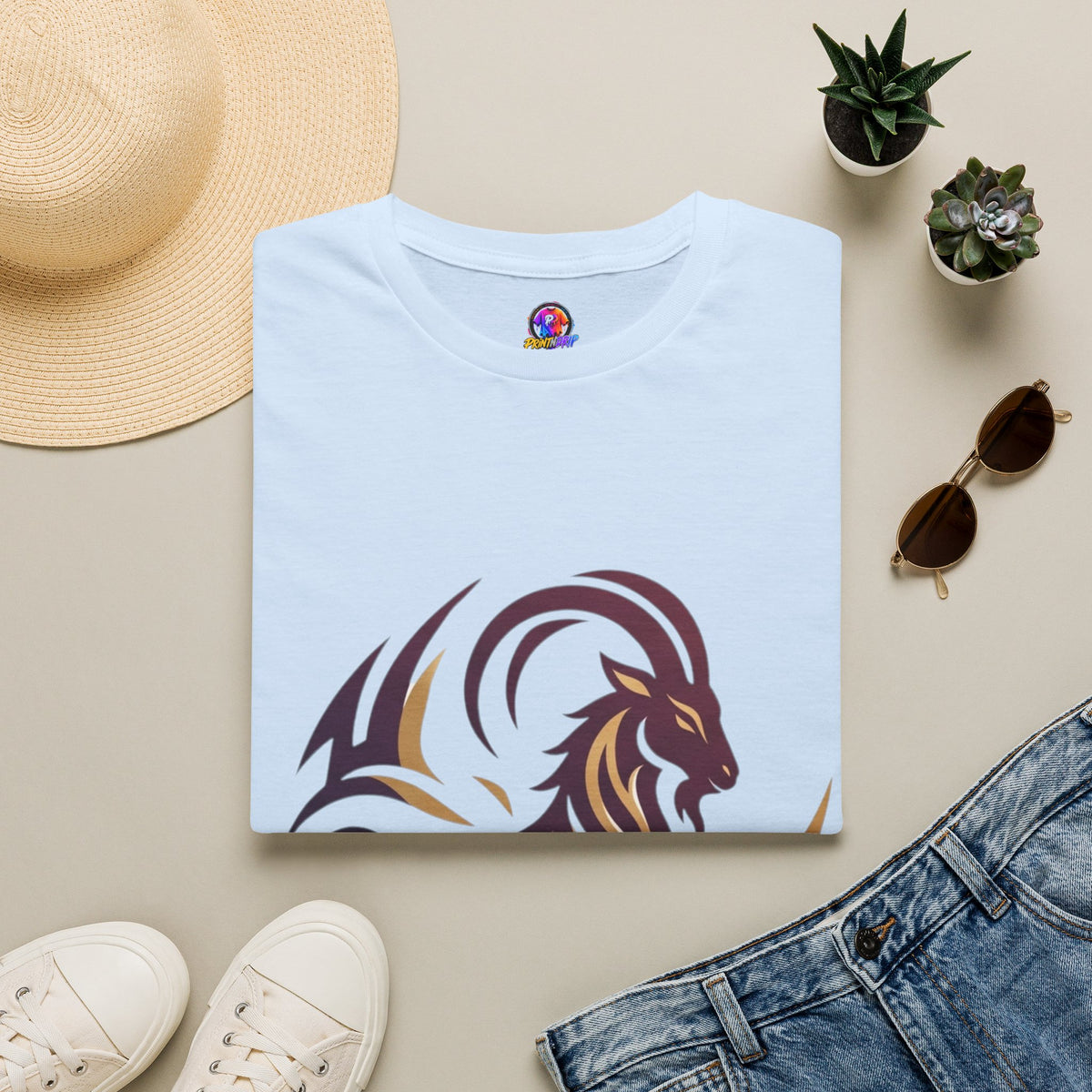 Capricorn Goat Tribal Graphic T-Shirt — Bold Goat Illustration Tee