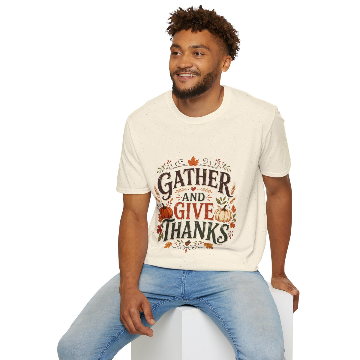 Thanksgiving T-Shirt Gather and Give Thanks T-Shirt — Thanksgiving Fall Holiday Tee