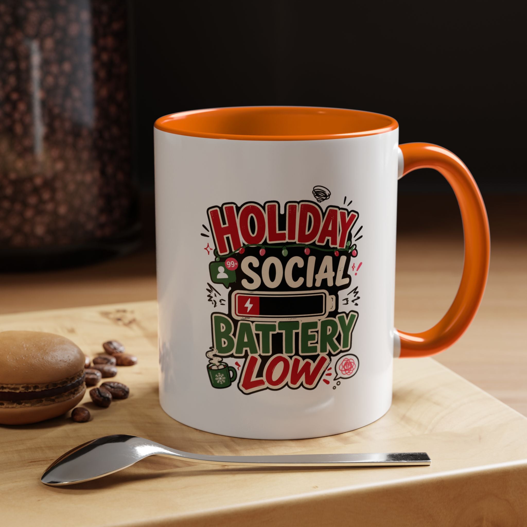 Modern Day Christmas Holiday Social Battery Low Accent  Coffee Mug