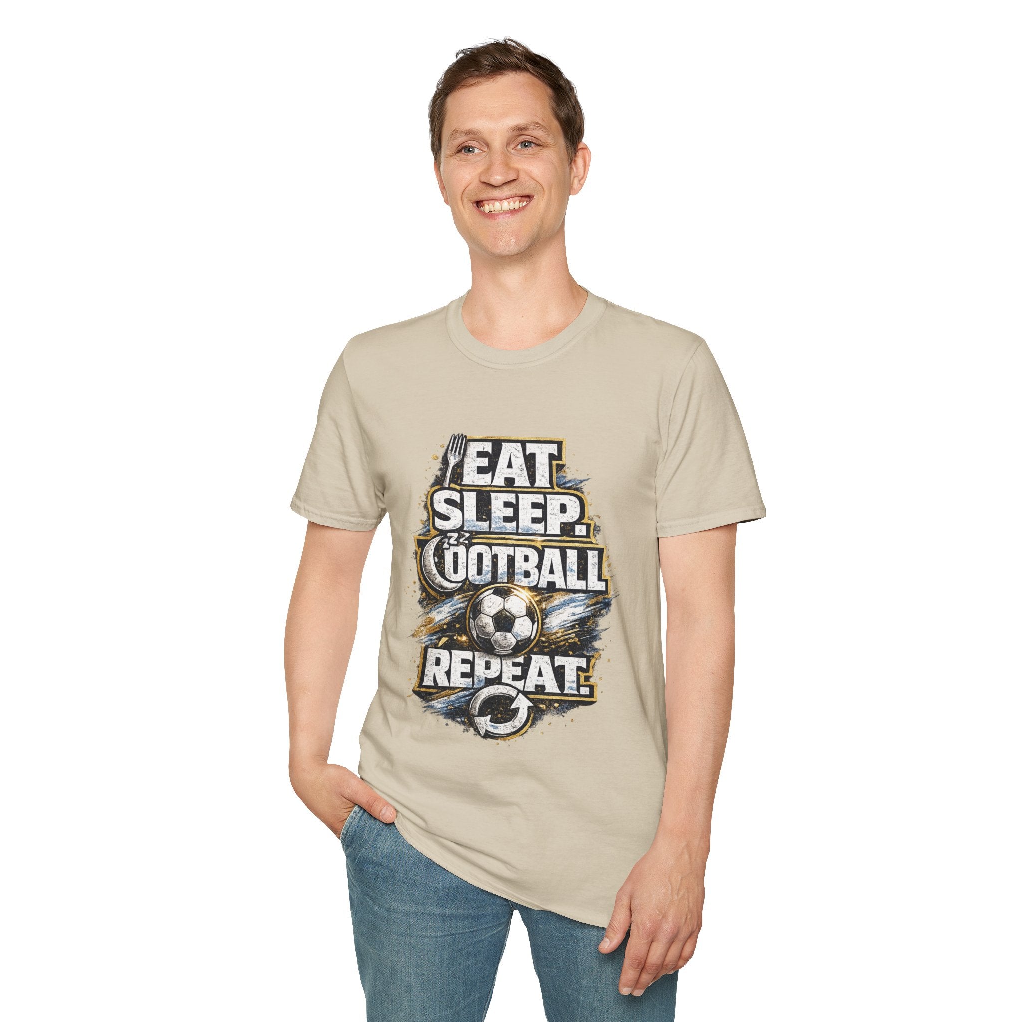 Football 'Eat Sleep Football Repeat' T-Shirt — Vintage Soccer Fan Tee