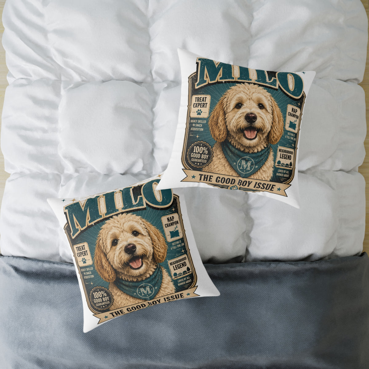 Milo Bailey Dog Dad Mom Milo Dog Cover Pillow — Personalized Cute Golden Doodle Accent Pillow