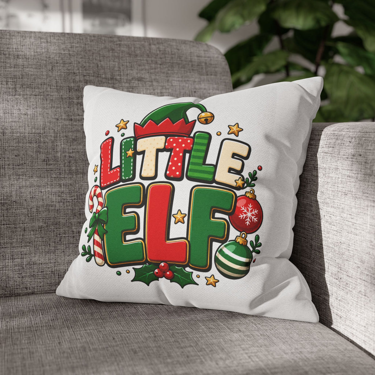 Little Elf Christmas Pillowcase — Cute Holiday Kids Decorative Pillow Cover